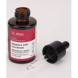 Dr. Alies - Professional 15% Vitamin C Face Serum With Power of 1% Alpha Arbutin, Vita-E, Ferulic Acid | Advance Skin Brightening Formula for Glowing Skin | Uneven Skin Tone | Non Irritating | 30 ml