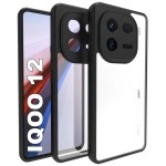 RIGGEAR Shockproof Sleek Hybrid Armor Back Cover Case Compatible with iQOO 12 5G (Transparent PC + Black TPU Bumper)