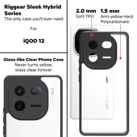 RIGGEAR Shockproof Sleek Hybrid Armor Back Cover Case Compatible with iQOO 12 5G (Transparent PC + Black TPU Bumper)
