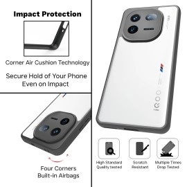 RIGGEAR Shockproof Sleek Hybrid Armor Back Cover Case Compatible with iQOO 12 5G (Transparent PC + Black TPU Bumper)