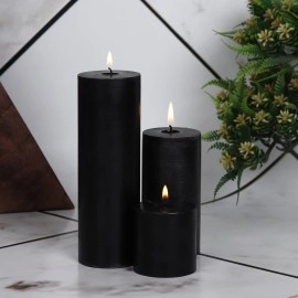 PROSPERRO LUMO by Parkash Candles Black Unscented Pillar Candles Set of 3 || 2x2, 2x4, 2x6 Inches || Paraffin Wax Candles || Home Decor (Black)