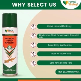 STRATEGI Herbal Ayurvedic Just Out Lizard Repellent 200 ML | 2X Power Aerosol Spray | Certified Ayurveda (Ayush)| Non-Toxic & Eco Friendly| No CFC
