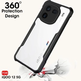 TheGiftKart Shockproof Crystal Clear Back Cover Case for iQOO 12 5G | 360 Degree Protection | Protective Design | Transparent Back Cover Case for iQOO 12 5G (PC & TPU, Black Bumper)