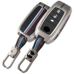 SHOPOFLUX Metal Key Cover Compatible with Toyota Fortuner | Fortuner Legender | Innova Hycross | Invicto 3 Button Smart Key (Black Silicon)