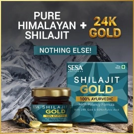 SESA Shilajit Gold Resin 20g With 24k Gold 60%+ Fulvic Acid (Certificate Included) Helps Boost Stamina, Immunity & Muscle Recovery 100% Ayurvedic - 20 g