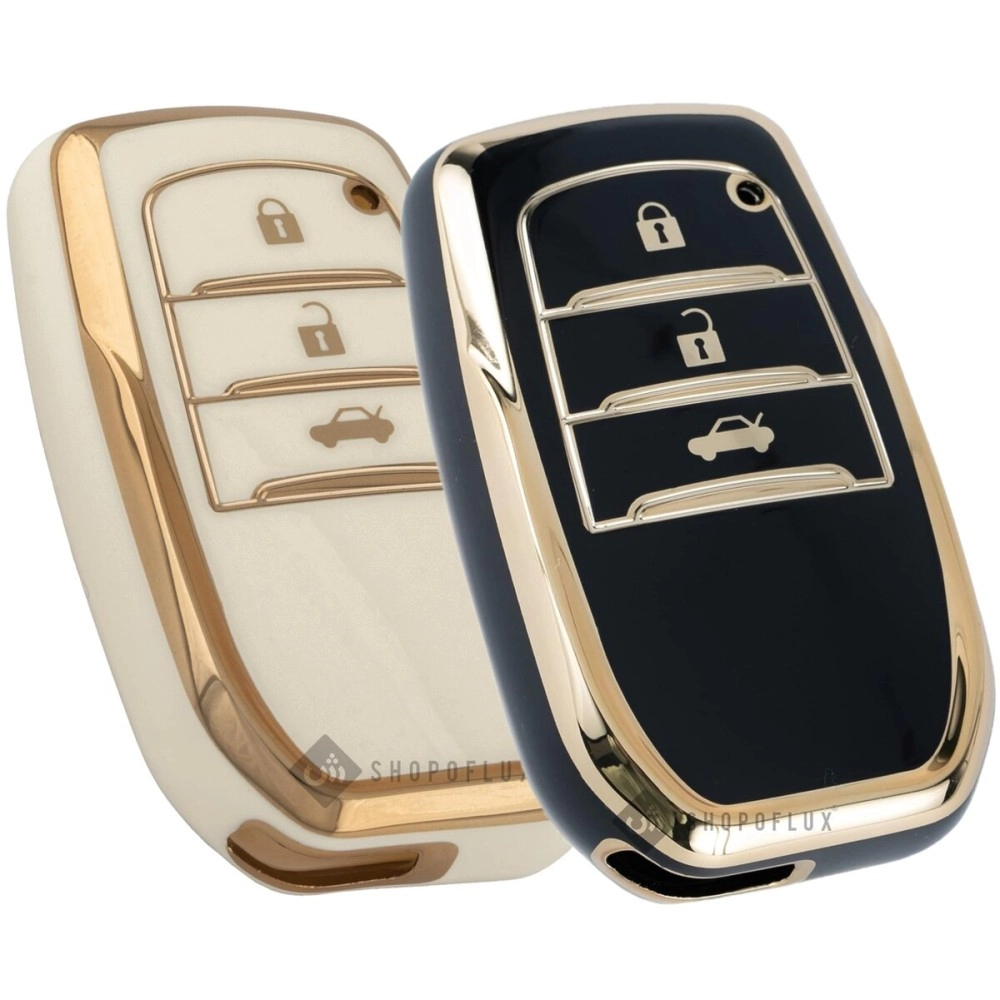 SHOPOFLUX TPU Key Cover Compatible with Toyota Fortuner | Fortuner Legender | Innova Hycross | Invicto 3 Button Smart Key (Pack 2 Black & White)