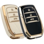 SHOPOFLUX TPU Key Cover Compatible with Toyota Fortuner | Fortuner Legender | Innova Hycross | Invicto 3 Button Smart Key (Pack 2 Black & White)