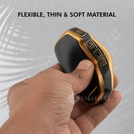 SHOPOFLUX Leather TPU Key Cover Compatible with Kia Seltos 2024 2023 Facelift HTX | Carens Clavis X Line | Sonet Facelift 4 Button Smart Key (Black)