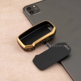 SHOPOFLUX Leather TPU Key Cover Compatible with Kia Seltos 2024 2023 Facelift HTX | Carens Clavis X Line | Sonet Facelift 4 Button Smart Key (Black)