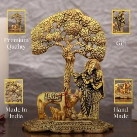 CraftVatika Radha Krishna Gift with Cow Calf Statue Murti Idol for Home Decoration, Gift Items for Anniversary,Wedding,House Warming,Return Gift
