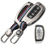 SHOPOFLUX Metal Key Cover Compatible with Hyundai Alcazar and Creta ev Car 4 Button Smart Key (Black Silicone)