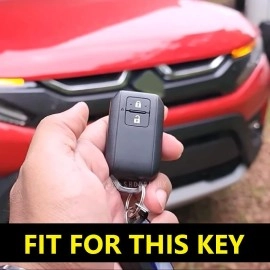 SHOPOFLUX Metal Key Cover Compatible with Baleno Grand Vitara, XL6, Swift, Brezza, Celerio, Ignis, Ertiga, Dzire, Fronx, Urban Cruiser, Rumion, Glanza, Hyryder 2 Button Key (Metal Silicone Black)