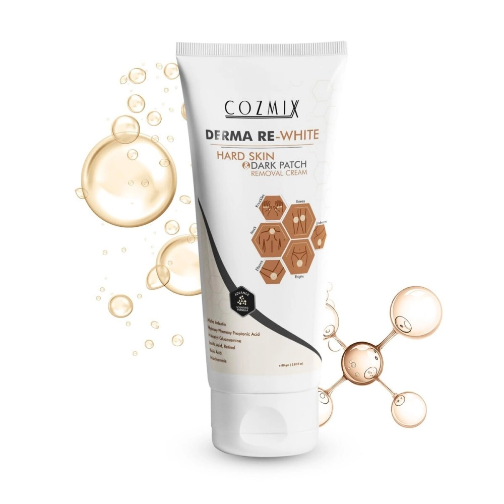 COZMIX Derma Re-White Dark Patch Removal Cream | Knee & Elbow Cream | Neck & Underarm Cream | Dark Patches Corrector | Underarm Whitening Cream | Fades Pigmentation & Uneven Skin Tone, 80 gm