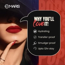 MARS Popstar Non-Drying Liquid Mousse Lipstick for Women with Matte Finish | Lightweight and Non-Sticky Formula | Up to 12 Hour Long Lasting | Transferproof & Waterproof (6.0ml) (21-Pop Off)