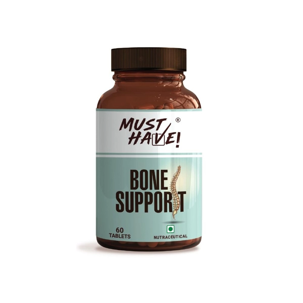 Must Have! Bone Support includes Bioavailable Calcium| Vit D3| Vit K2| Magnesium| Zinc| Selenium| Boron| Hadjod| Helps in Bone Density, Joint Mobility & Muscle Relaxation-Vegetarian Tablets 60 Nos