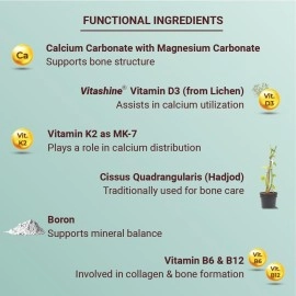 Must Have! Bone Support includes Bioavailable Calcium| Vit D3| Vit K2| Magnesium| Zinc| Selenium| Boron| Hadjod| Helps in Bone Density, Joint Mobility & Muscle Relaxation-Vegetarian Tablets 60 Nos