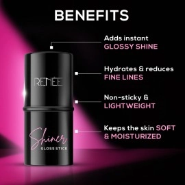 RENEE Shiner Face Gloss Stick, Gives Instant Glossy Shine, Hydrates & Moisturizes, Non-Sticky & Lightweight Formula, Offers Soft Skin, Enriched with Vitamin E, Sunflower Seed Oil & Coconut Oil, 5 Gm