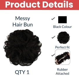 TEMPERIA Hair Accessories For Women Stylish - Juda Hair Buns - Messy Bun Hair Extension - Artificial Fake Donuts Maker Scrunchies - With Elastic Rubber band - Black - 1 Pc - (25GR)