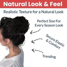 TEMPERIA Hair Accessories For Women Stylish - Juda Hair Buns - Messy Bun Hair Extension - Artificial Fake Donuts Maker Scrunchies - With Elastic Rubber band - Black - 1 Pc - (25GR)