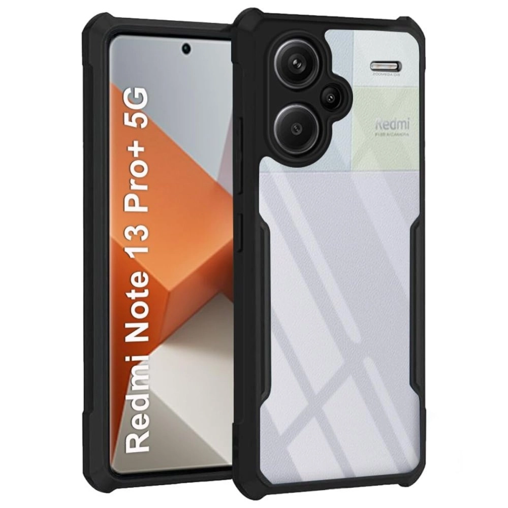 TheGiftKart Crystal Clear Mi Redmi Note 13 Pro Plus 5G Back Cover Case | 360 Degree Protection | Shock Proof Design | Transparent Back Cover Case for Redmi Note 13 Pro Plus (PC & TPU, Black Bumper)