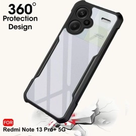 TheGiftKart Crystal Clear Mi Redmi Note 13 Pro Plus 5G Back Cover Case | 360 Degree Protection | Shock Proof Design | Transparent Back Cover Case for Redmi Note 13 Pro Plus (PC & TPU, Black Bumper)