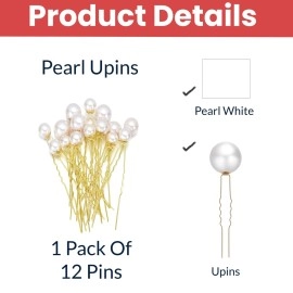 TEMPERIA (12pcs) Pearl U Pins Hair Accessories for Women & Girls - Decoration Pearls Beads Hair Clip for Bride Hairstyle - For Wedding/Parties (MN01)