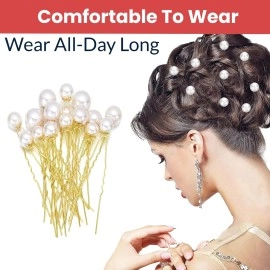 TEMPERIA (12pcs) Pearl U Pins Hair Accessories for Women & Girls - Decoration Pearls Beads Hair Clip for Bride Hairstyle - For Wedding/Parties (MN01)