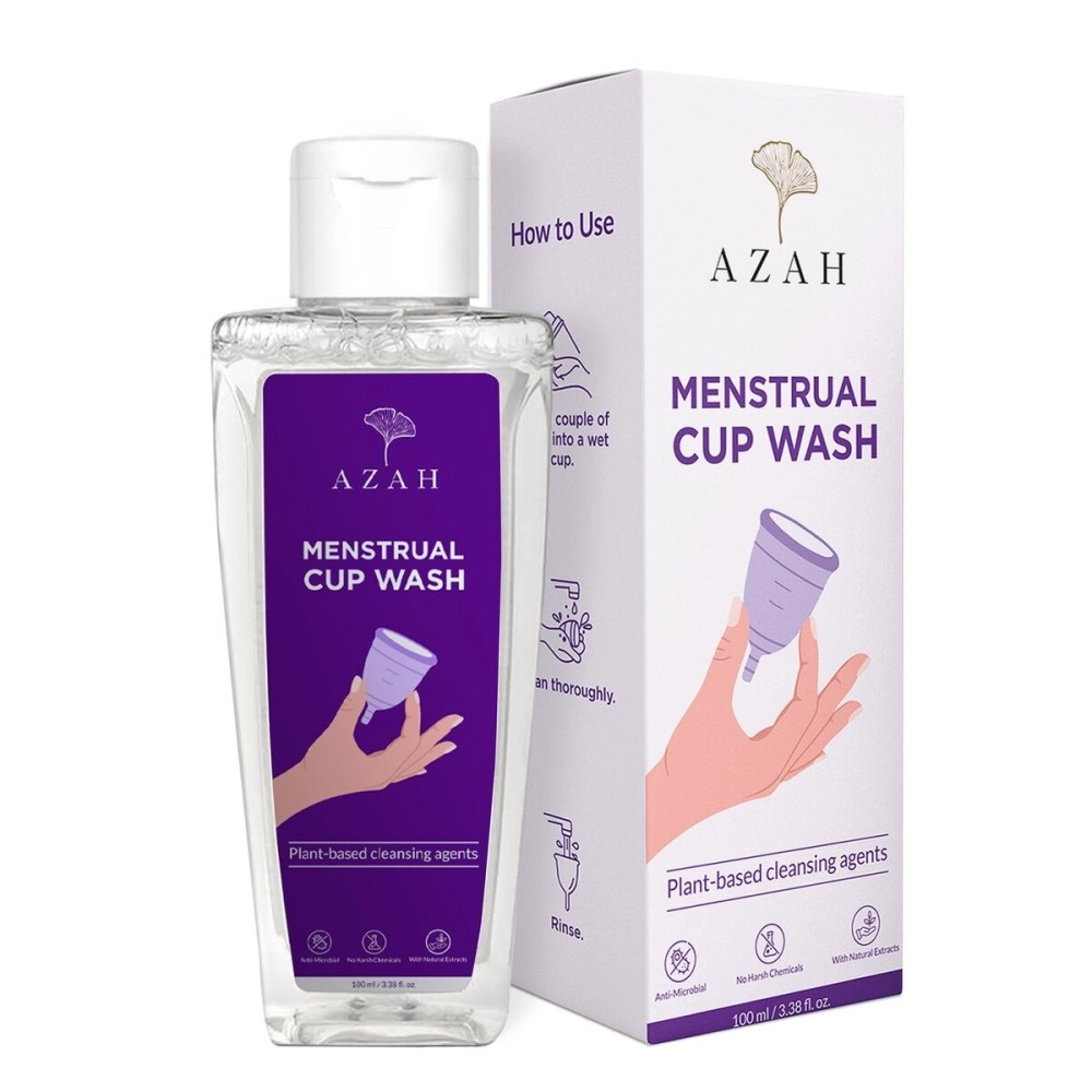 AZAH Menstrual Cup Wash 100 ml | Plant-Based Cleansing Agents | pH Balanced | Clinically Tested | Maintains Cup Hygiene | Anti-Microbial, Removes Blood Stains