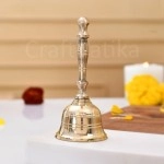 Craftvatika Brass Hand Bell for Pooja Ghanti for Mandir, Home and Office Temple Prayer Bell Ghanti for Decoration (1.6 x 3.8 inches, Golden)