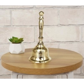 Craftvatika Brass Hand Bell for Pooja Ghanti for Mandir, Home and Office Temple Prayer Bell Ghanti for Decoration (1.6 x 3.8 inches, Golden)
