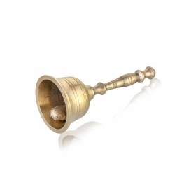 Craftvatika Brass Hand Bell for Pooja Ghanti for Mandir, Home and Office Temple Prayer Bell Ghanti for Decoration (1.6 x 3.8 inches, Golden)