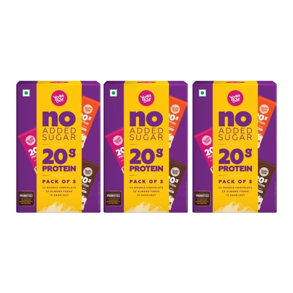 Yogabar No Added Sugar 20g Protein Bars | High Protein & Energy Bars | Added Probiotics & Whey | 20g Protein & 10g Fibre Nutrition Bars| Pack of 15 x 70g Each | No Preservatives | Pack of 3