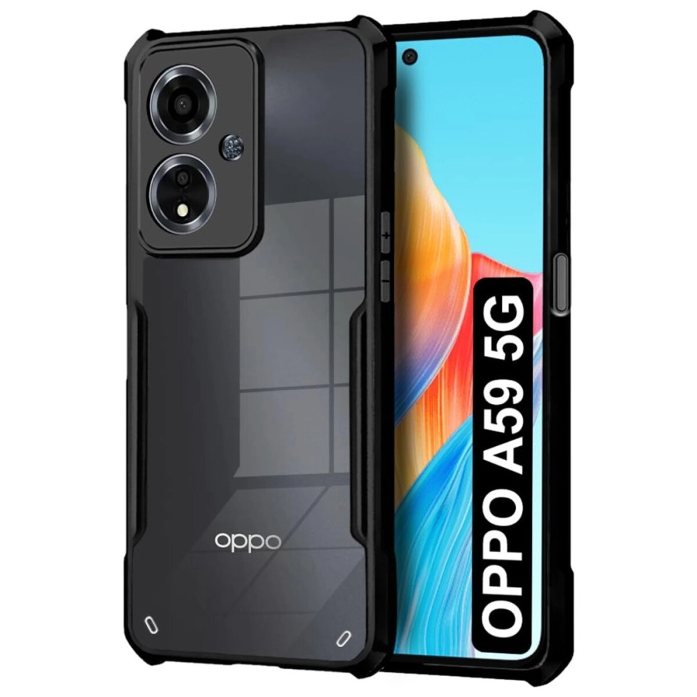 Fashionury Ultra-Hybrid Crystal Clear Back Cover Case for Oppo A59 5G | Total Camera Protection | Shockproof Design | Transparent Back (PC & TPU) Oppo A59 5G (Black Bumper)