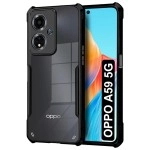 Fashionury Ultra-Hybrid Crystal Clear Back Cover Case for Oppo A59 5G | Total Camera Protection | Shockproof Design | Transparent Back (PC & TPU) Oppo A59 5G (Black Bumper)