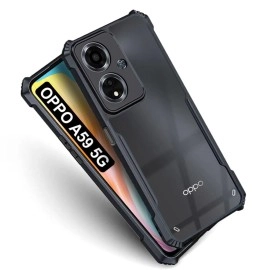 Fashionury Ultra-Hybrid Crystal Clear Back Cover Case for Oppo A59 5G | Total Camera Protection | Shockproof Design | Transparent Back (PC & TPU) Oppo A59 5G (Black Bumper)