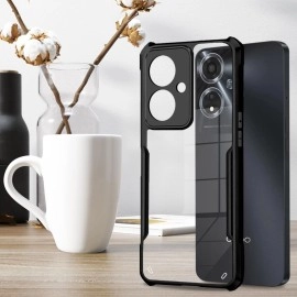 Fashionury Ultra-Hybrid Crystal Clear Back Cover Case for Oppo A59 5G | Total Camera Protection | Shockproof Design | Transparent Back (PC & TPU) Oppo A59 5G (Black Bumper)