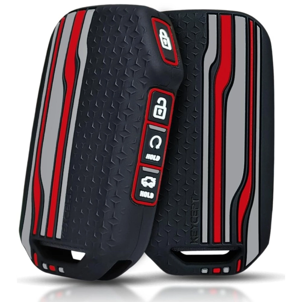 Keycept Tristar Key Cover for Kia Seltos 2024, 2023 Facelift HTX | Sonet Facelift | Carens | Carens Clavis | X Line | Carens Prestige 4 Button Smart Key (Black)