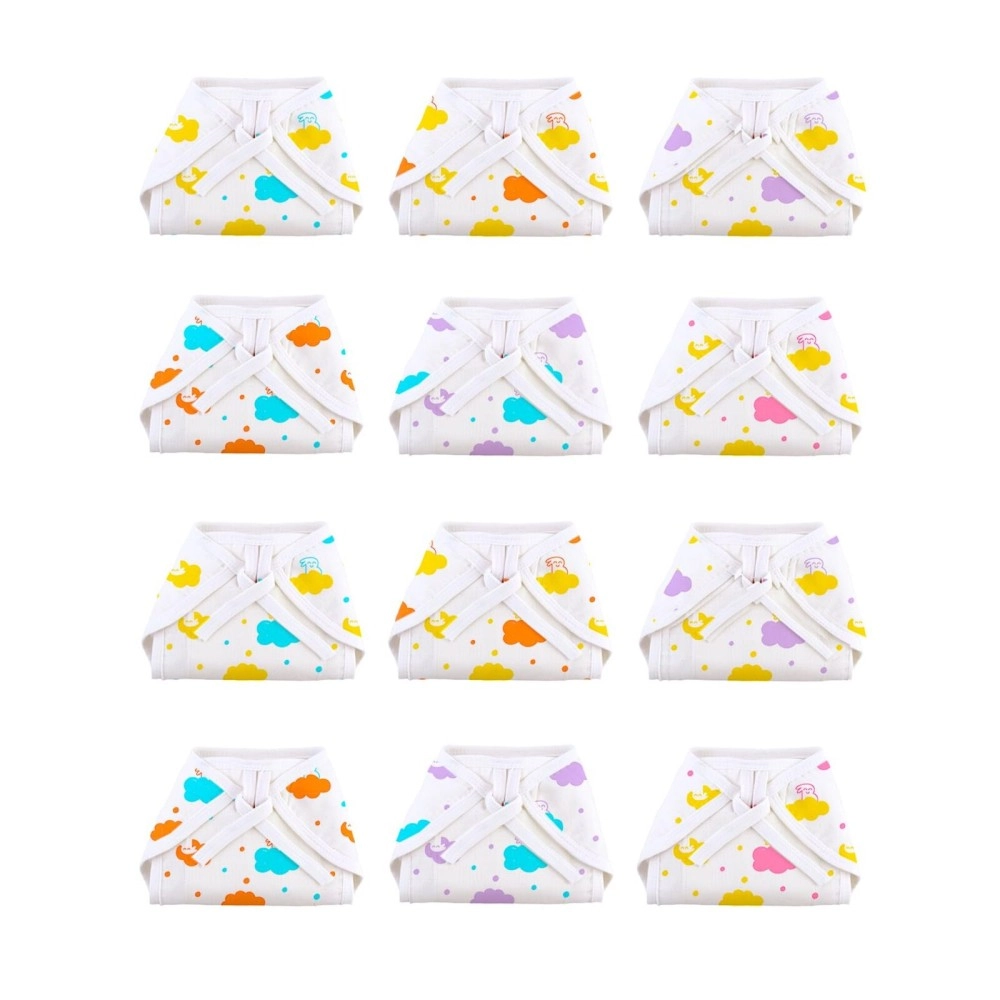 Superbottoms Basic Langot Pack of 12 | 100% Pure Cotton Double Layered | Extra Soft & Breathable for Baby Girl and Boy | Fits Medium to Large | Up to 5 Kg (0-6 Months)