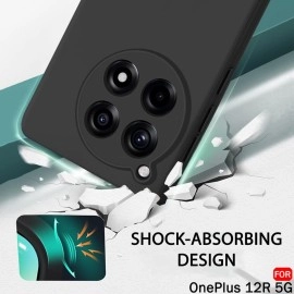 TheGiftKart Liquid Silicone Back Cover Case for OnePlus 12R 5G | Soft Micro-Fibre Lining Inside | Camera Protection Bump | Shockproof Back Cover Case for OnePlus 12R 5G (Silicone, Black)