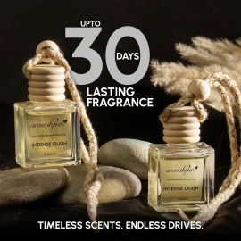 Aromahpure Premium Car Perfume Hanging Pod |10 ML |Oudh Fragrance Car Air Freshener |Natural Essential Fragrance Oils in Glass Bottle with Wooden Diffuser Lid |Long Lasting upto 60 days (Pack of 3)