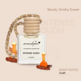 Aromahpure Premium Car Perfume Hanging Pod |10 ML |Oudh Fragrance Car Air Freshener |Natural Essential Fragrance Oils in Glass Bottle with Wooden Diffuser Lid |Long Lasting upto 60 days (Pack of 3)