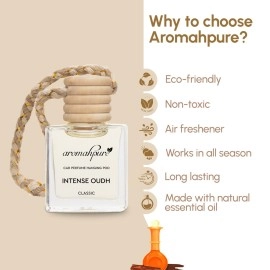Aromahpure Premium Car Perfume Hanging Pod |10 ML |Oudh Fragrance Car Air Freshener |Natural Essential Fragrance Oils in Glass Bottle with Wooden Diffuser Lid |Long Lasting upto 60 days (Pack of 3)
