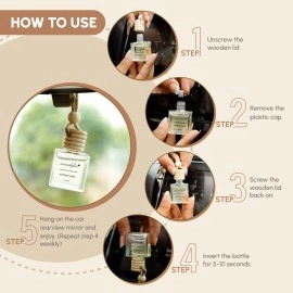 Aromahpure Premium Car Perfume Hanging Pod - Aqua, Musk, Oud Car Air Freshener Combo 10 ML Natural Fragrance Oils in Glass Bottle with Wooden Diffuser Lid Last upto 30 Days (Pack 3), IFRA certified