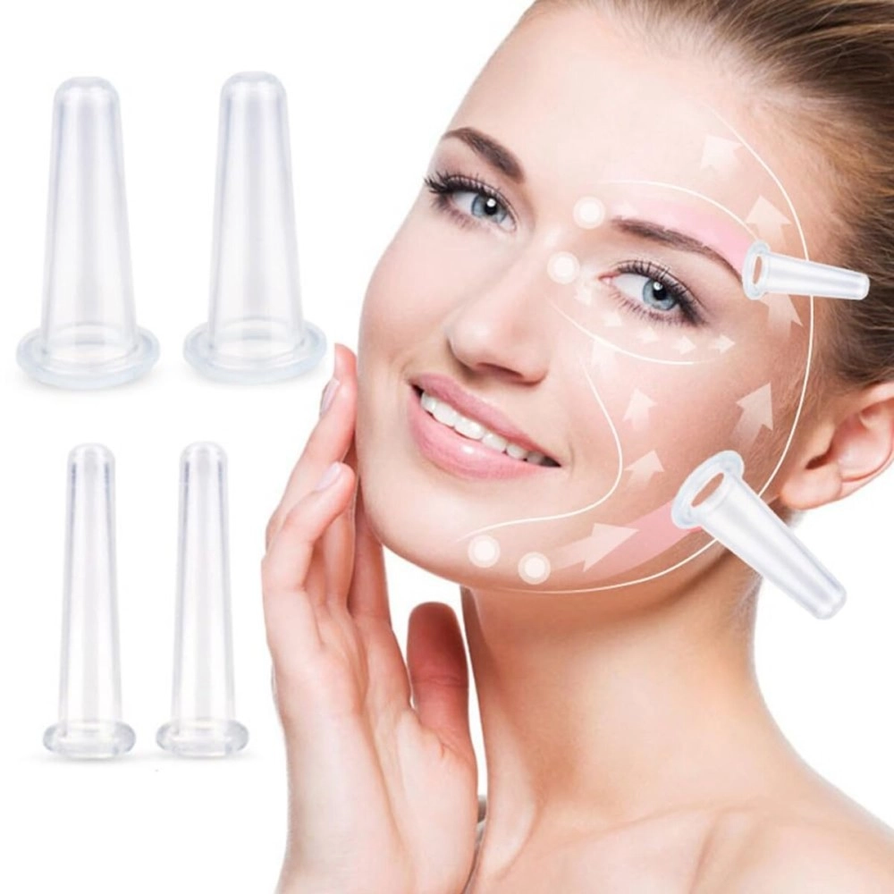 Hodaqe 4 PCS Facial Cupping Set - Silicone Cupping Cups Massage Set for Face Lift and Vacuum Suction Therapy