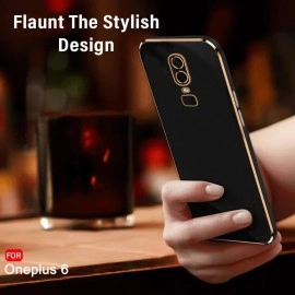 TheGiftKart Luxurious Golden-Plated Back Cover Case for OnePlus 6 | Raised Lips for Camera & Screen Protection | Shockproof Design | Stylish Back Cover Case for OnePlus 6 (TPU, Black)