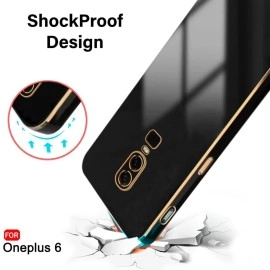 TheGiftKart Luxurious Golden-Plated Back Cover Case for OnePlus 6 | Raised Lips for Camera & Screen Protection | Shockproof Design | Stylish Back Cover Case for OnePlus 6 (TPU, Black)