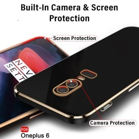TheGiftKart Luxurious Golden-Plated Back Cover Case for OnePlus 6 | Raised Lips for Camera & Screen Protection | Shockproof Design | Stylish Back Cover Case for OnePlus 6 (TPU, Black)