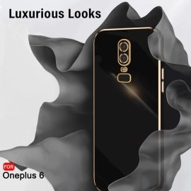 TheGiftKart Luxurious Golden-Plated Back Cover Case for OnePlus 6 | Raised Lips for Camera & Screen Protection | Shockproof Design | Stylish Back Cover Case for OnePlus 6 (TPU, Black)