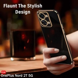 TheGiftKart Luxurious Golden-Plated Back Cover Case for OnePlus Nord 2T 5G | Raised Lips for Camera & Screen Protection | Shockproof Design | Stylish Back Cover Case for OnePlus Nord 2T (TPU, Black)