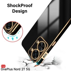 TheGiftKart Luxurious Golden-Plated Back Cover Case for OnePlus Nord 2T 5G | Raised Lips for Camera & Screen Protection | Shockproof Design | Stylish Back Cover Case for OnePlus Nord 2T (TPU, Black)